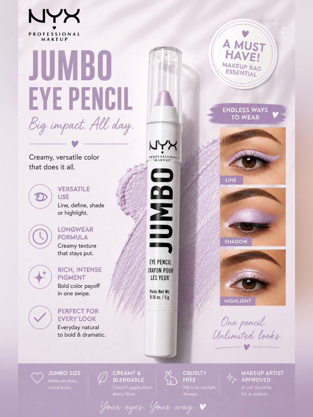 💙 NYX Jumbo Eye Pencil - Light Purple